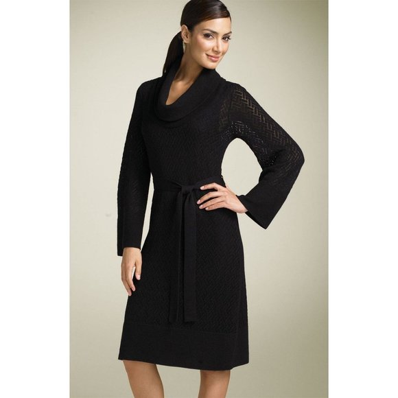 Calvin Klein Dresses & Skirts - Calvin Klein Black Wool Cowl Neck Pointelle Sweater Dress Medium